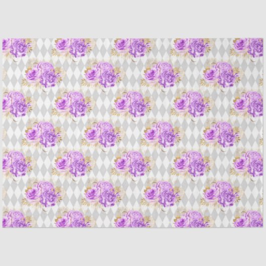 Paarse en gouden bloemserie ontwerp 2 tissuepapier (Voorkant)