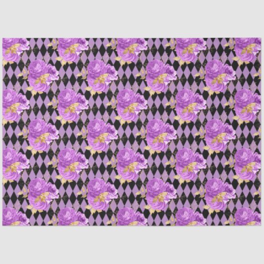 Paarse en gouden bloemserie ontwerp 6 tissuepapier (Voorkant)