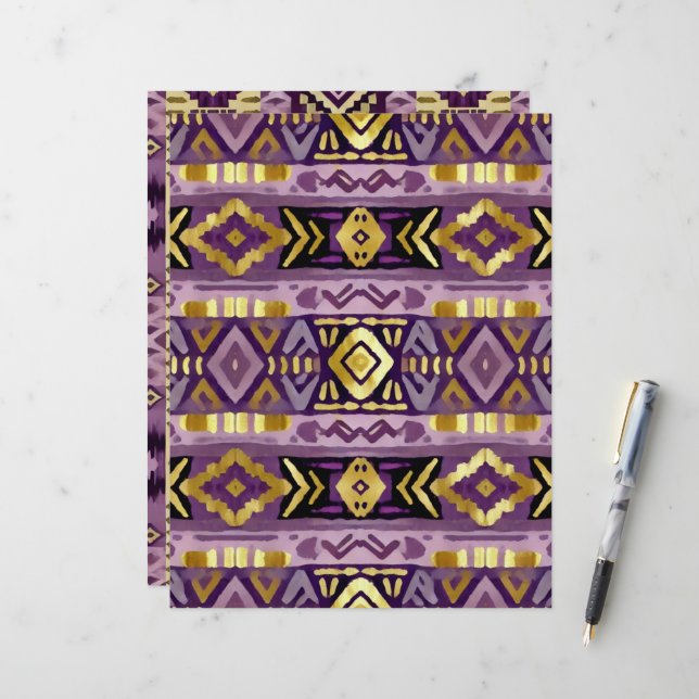 Paarse en gouden Boho Aztec Geo Patterns Scrapbook (Voorkant / Achterkant in situ)