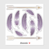 Paarse en gouden boho veren en pijlen plakboek sticker (Vel)