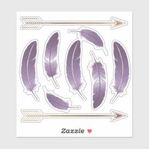 Paarse en gouden boho veren en pijlen plakboek sticker