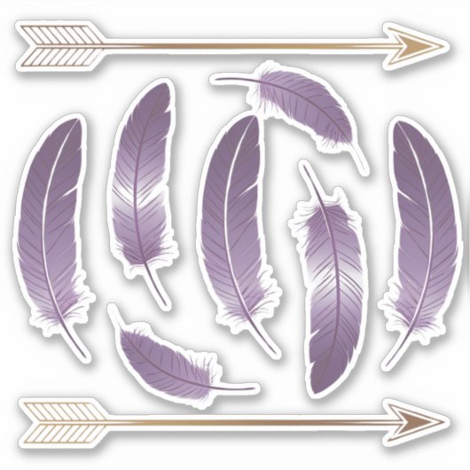 Paarse en gouden boho veren en pijlen plakboek sticker (Voorkant)