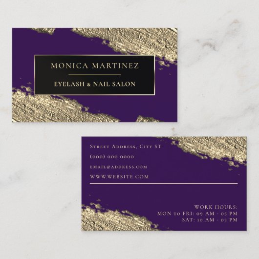 Paarse en gouden borstel elegant visitekaartje (Voorkant / Achterkant)