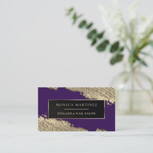 Paarse en gouden borstel elegant visitekaartje (Staand voorkant)