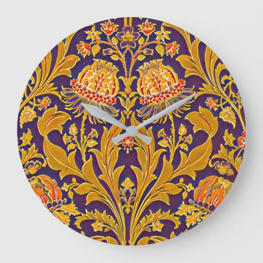 Paarse en gouden Botanische Morris Geïnspireerde B Grote Klok (Voorkant)