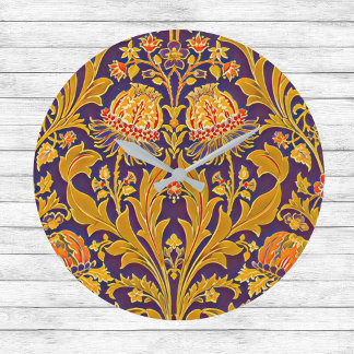 Paarse en gouden Botanische Morris Geïnspireerde B Grote Klok