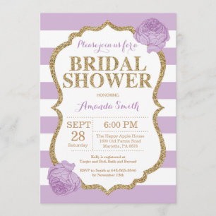 Paarse en gouden bridal Shower Invitation Glitter Kaart