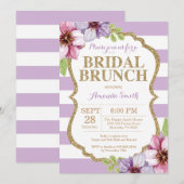 Paarse en gouden bruids brunch uitnodiging Floral (Voorkant / Achterkant)