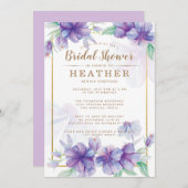 Paarse en gouden bruidsdoucheuitnodiging kaart (Voorkant / Achterkant)