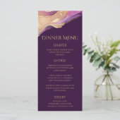 Paarse en gouden bruiloft diner & bar menu (Staand voorkant)