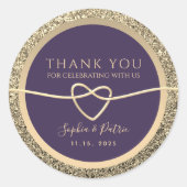 Paarse en gouden bruiloft Hartelijk dank Ronde Sticker (Voorkant)