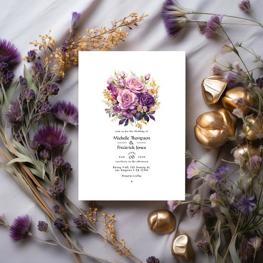 Paarse en gouden bruiloft kaart