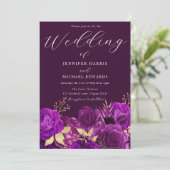 Paarse en gouden bruiloft kaart (Staand voorkant)