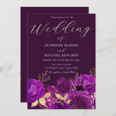 Paarse en gouden bruiloft kaart (Voorkant / Achterkant)