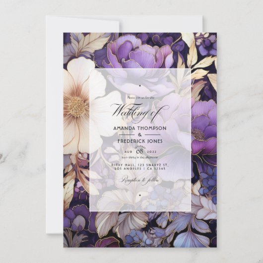 Paarse en gouden bruiloft kaart (Voorkant)