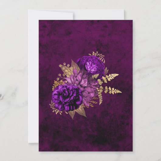 Paarse en gouden bruiloft kaart (Achterkant)