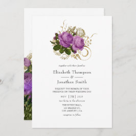 Paarse en gouden  bruiloft kaart