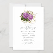Paarse en gouden  bruiloft magnetische uitnodiging (Voorkant)