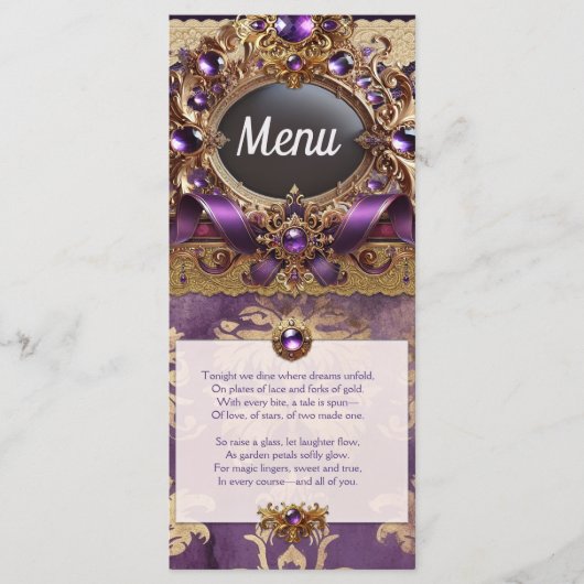 Paarse en gouden bruiloft menu (Voorkant)