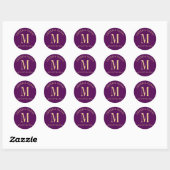 Paarse en gouden bruiloft monogram ronde sticker (Vel)