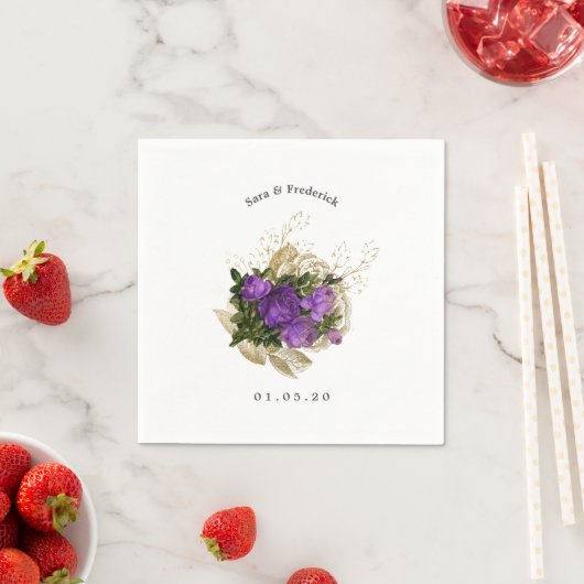 Paarse en gouden  bruiloft servet (Insitu)