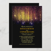 Paarse en gouden bruiloft String Lichten Uitnodige Kaart (Voorkant / Achterkant)