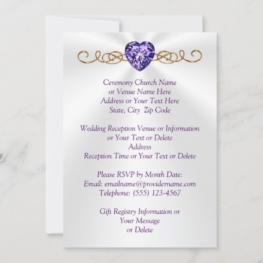 Paarse en gouden, bruiloft uitnodigingen met Afbee (Achterkant)