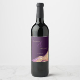 Paarse en gouden bruiloft wijn etiket