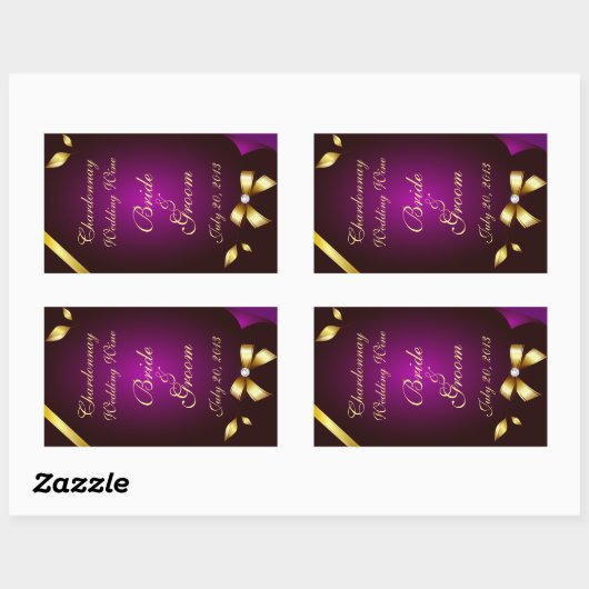 Paarse en gouden bruiloft wijnlabel Sticker (Vel)