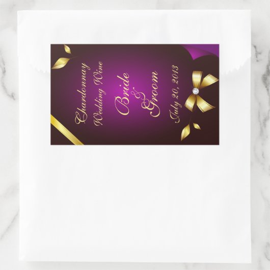 Paarse en gouden bruiloft wijnlabel Sticker (Tas)