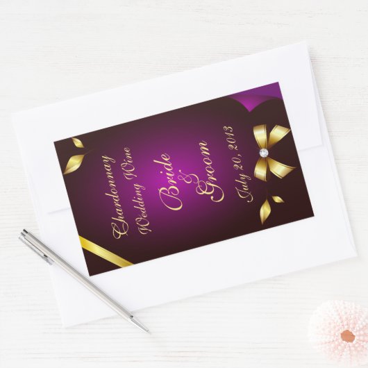 Paarse en gouden bruiloft wijnlabel Sticker (Envelop)