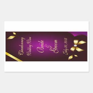 Paarse en gouden bruiloft wijnlabel Sticker