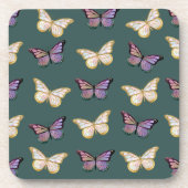 Paarse en gouden Butterflies Dark Green Bier Onderzetter (Voorkant)