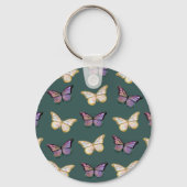 Paarse en gouden Butterflies Dark Green Sleutelhanger (Voorkant)