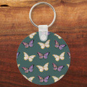 Paarse en gouden Butterflies Dark Green Sleutelhanger (Voorkant)