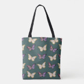 Paarse en gouden Butterflies Dark Green Tote Bag (Achterkant)