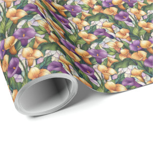 Paarse en gouden Calla lelie bloemstuk cadeauverpa Cadeaupapier