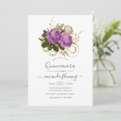 Paarse en Gouden  Chic Bloemen Quinceañera Kaart (Staand voorkant)