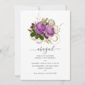 Paarse en Gouden Chic Bloemen Verjaardagsfeest Kaart (Voorkant)