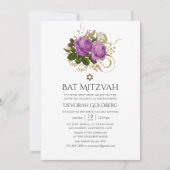 Paarse en Gouden  Chique Bat Mitzvah Kaart (Voorkant)