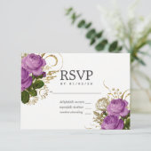 Paarse en gouden  chique bloemenbruiloft RSVP (Staand voorkant)
