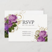 Paarse en gouden  chique bloemenbruiloft RSVP (Voorkant / Achterkant)