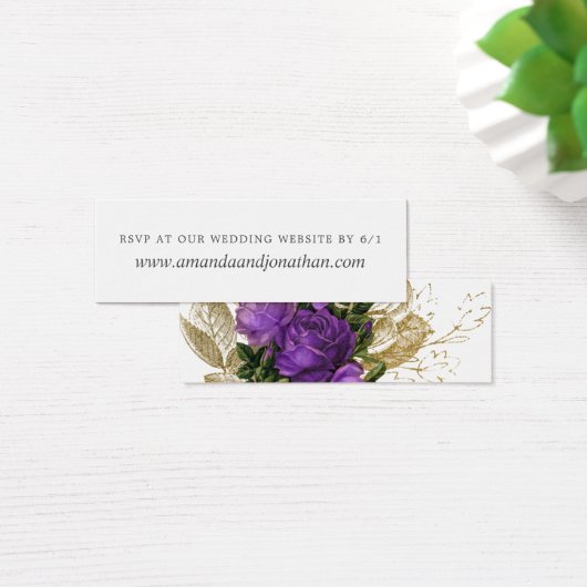 Paarse en gouden chique bloemenbruiloft RSVP Mini Visitekaartjes (Bureau)