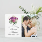 Paarse en gouden  chique bruiloft dank u bedankkaart (Staand voorkant)