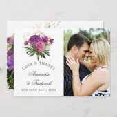 Paarse en gouden  chique bruiloft dank u bedankkaart (Voorkant / Achterkant)