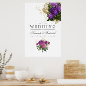 Paarse en gouden  chique bruiloft Welkom Poster (Keuken)