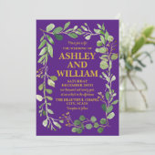 Paarse en gouden chique groen Boho Bohemian bruilo Kaart (Staand voorkant)