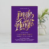 Paarse en gouden cocktail kalligrafie folie uitnodiging (Staand Voorkant)