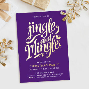 Paarse en gouden cocktail kalligrafie folie uitnodiging