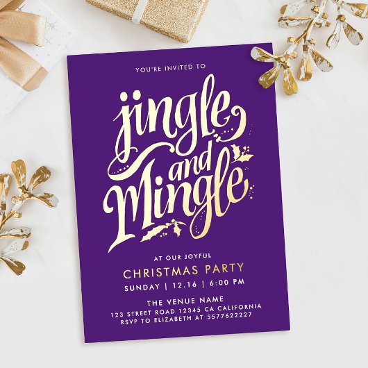 Paarse en gouden cocktail kalligrafie folie uitnodiging